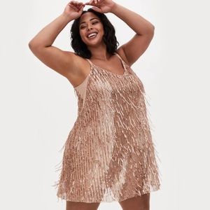 NWT Torrid Gold Sequin Fringe Swing Dress Size 0 12